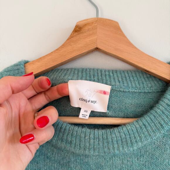 Cinq à Sept Ruffles Lace Hem Crew Neck Pullover Sweater Turquoise XS - Picture 4 of 8